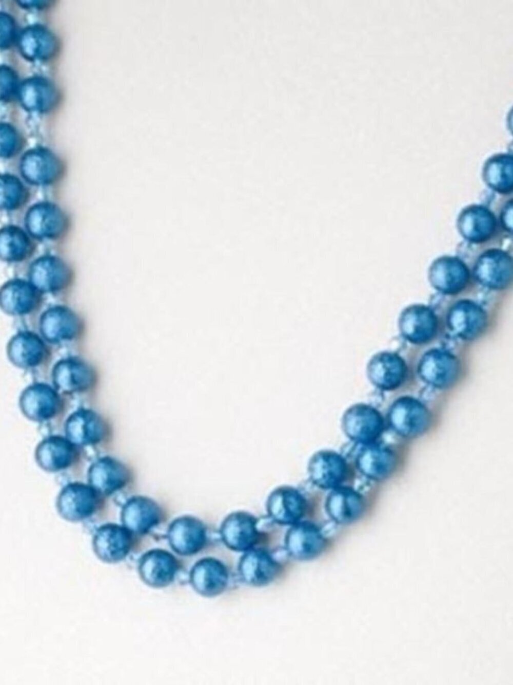 Retro Textured Bumpy Glass Pearl Beads Long Opera Length Necklace Azure Blue